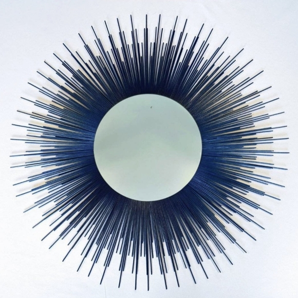35" Blue Sunburst Mirror Decorative Wall Mirror Home Decor - Picture 1 of 4